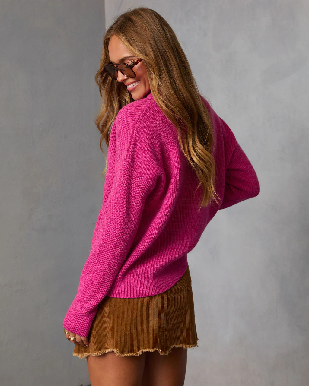 Smoky Amber Ribbed Partial Button Sweater - Image 4