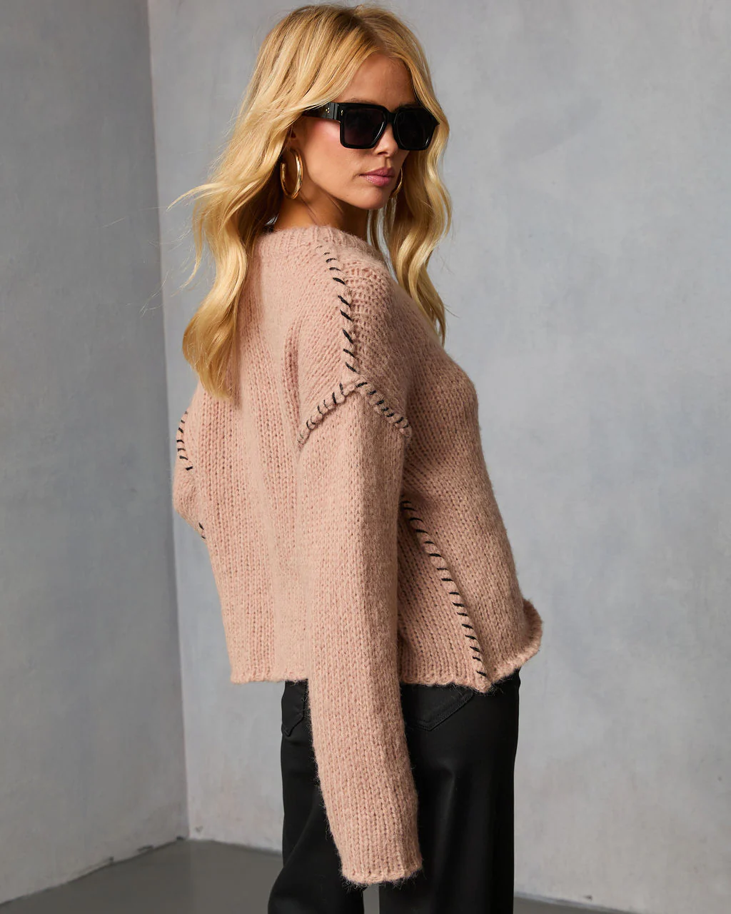 Snoozy Sundays Contrast Knit Trim Sweater - Image 10