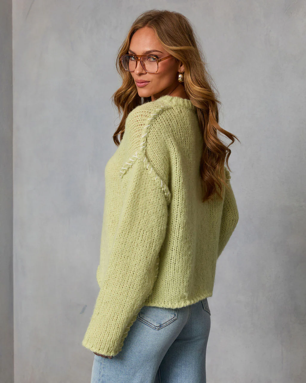 Snoozy Sundays Contrast Knit Trim Sweater - Image 4