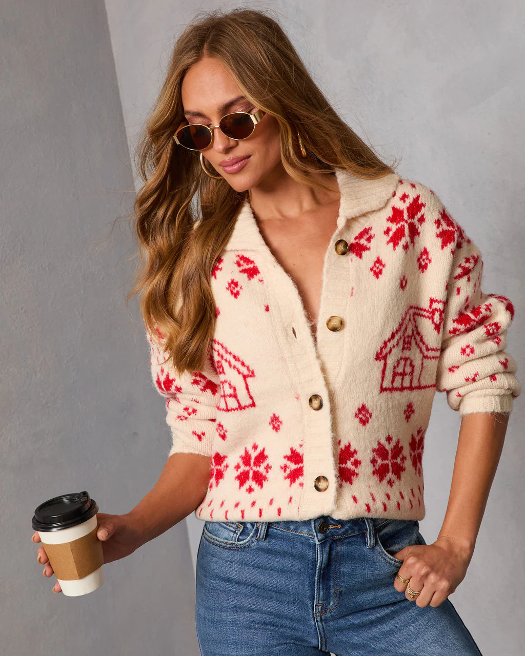 Snowfall Cottage Novelty Fair Isle Cardigan - Image 3