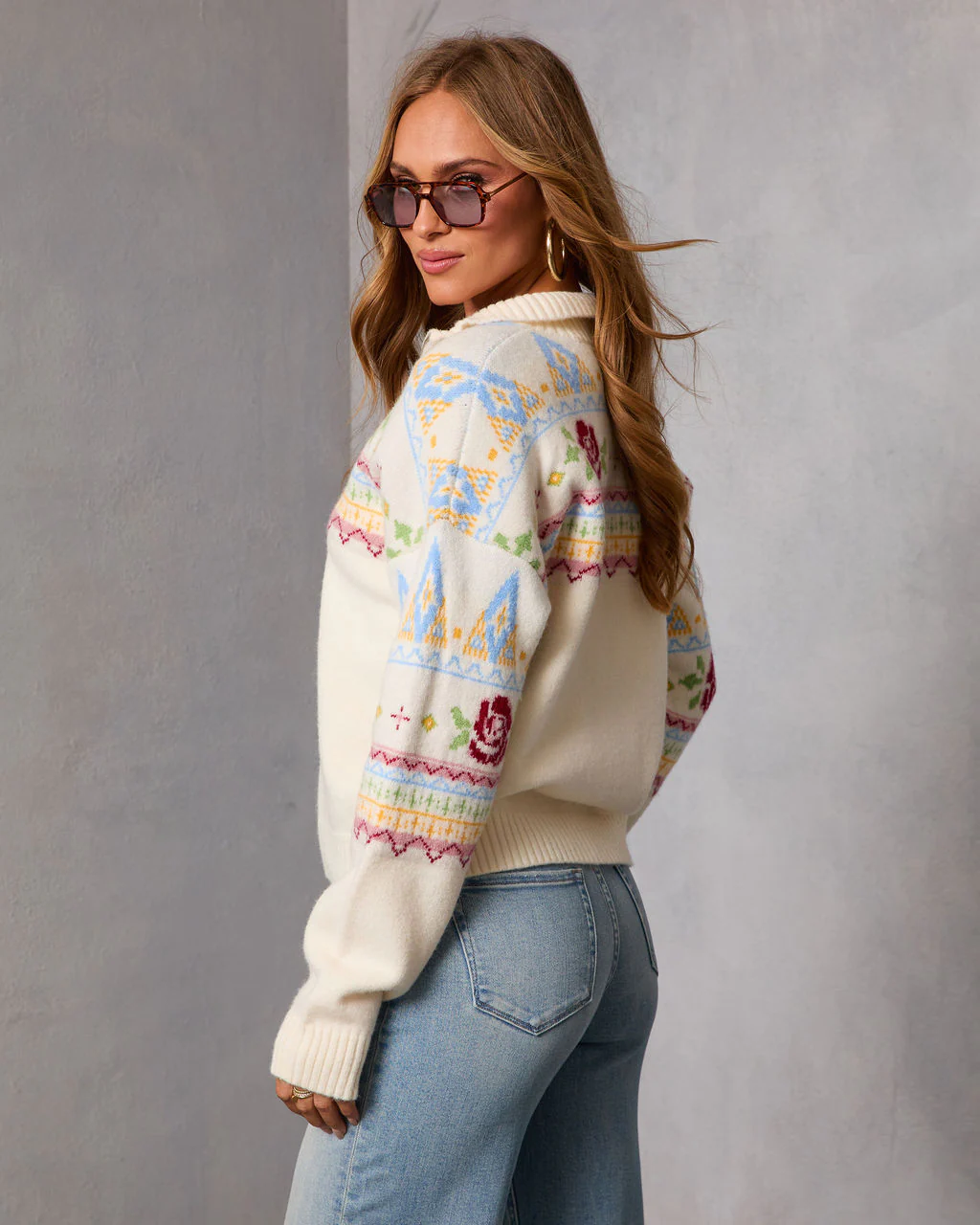 Snowy Delight Fair Isle Quarter Zip Sweater - Image 4
