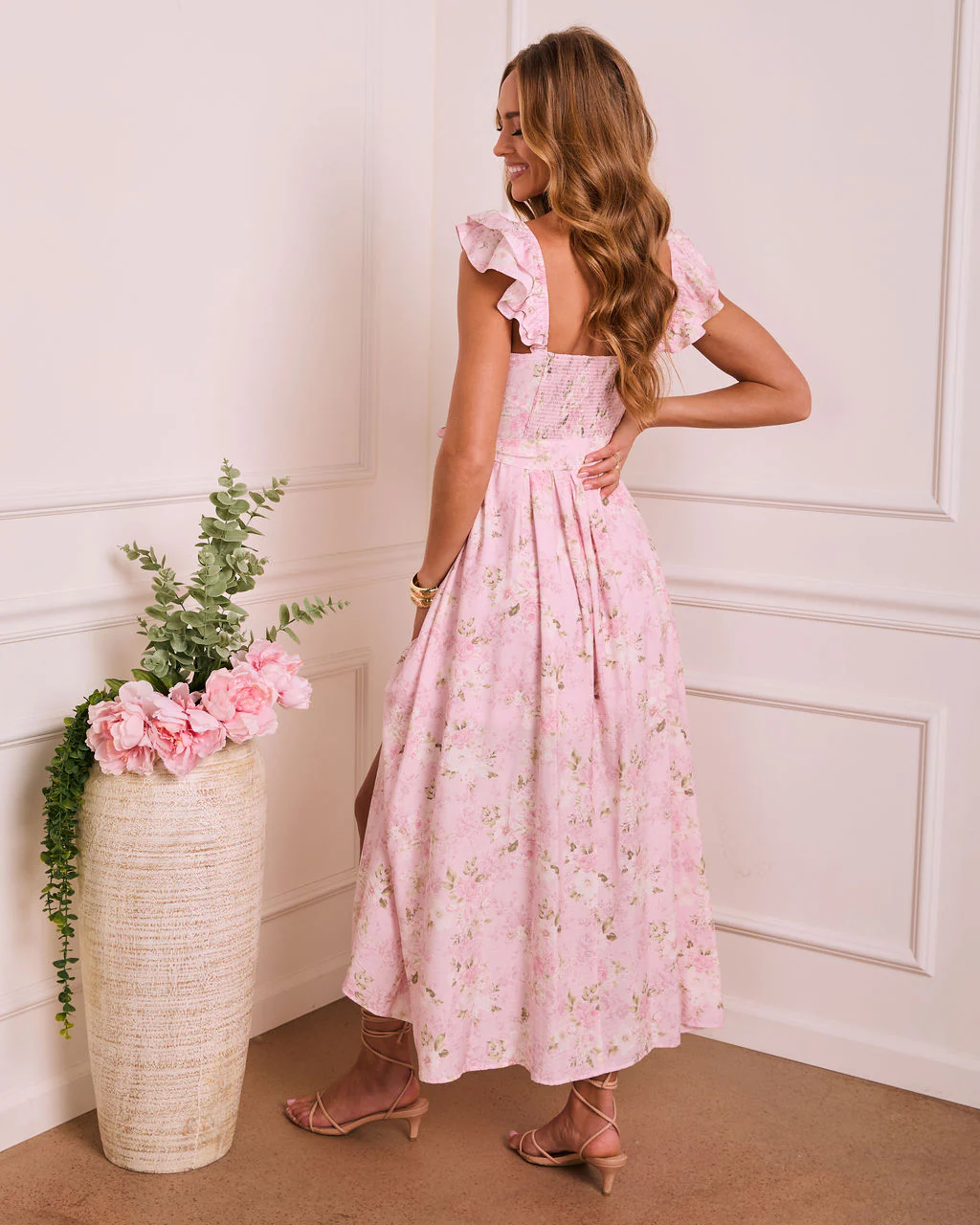 Soft Afternoon Floral Waist Tie Maxi Dress - Image 4