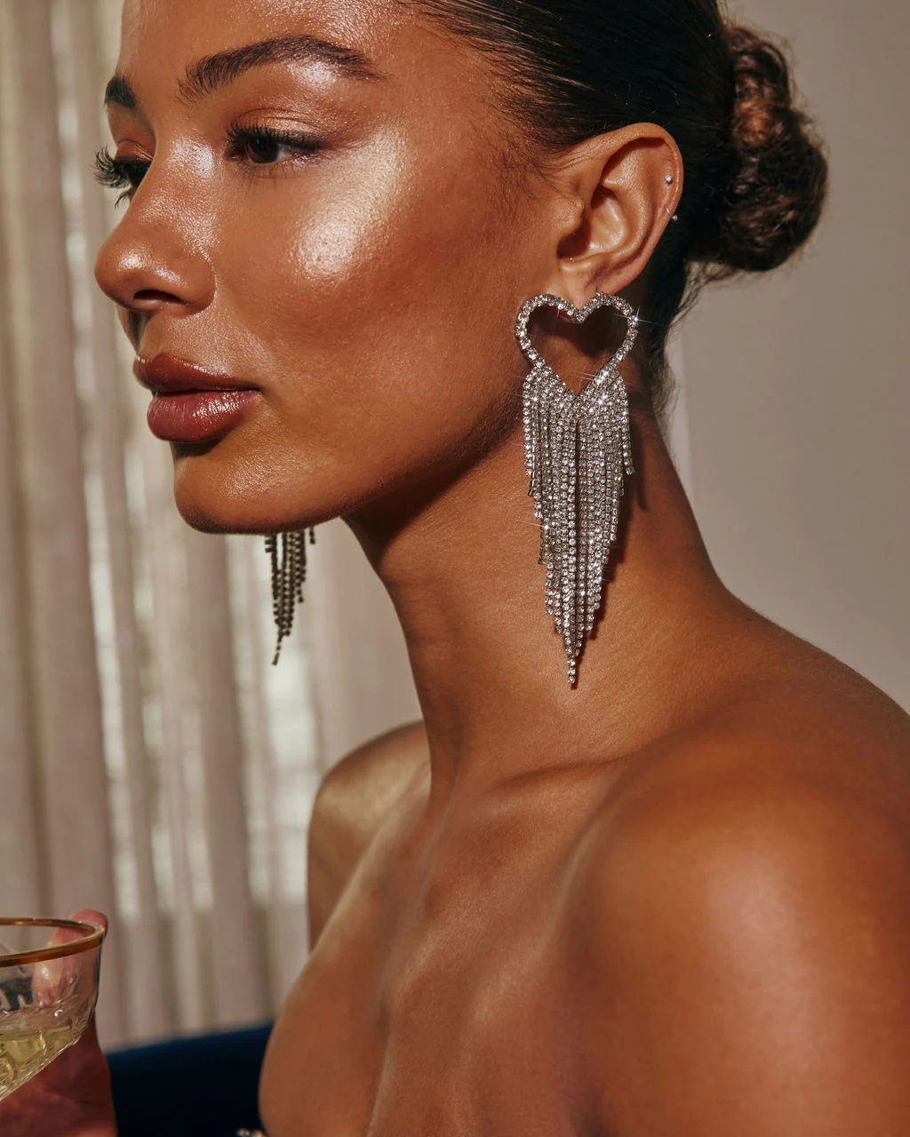 Soft Chimes Heart Fringe Earrings - Image 4