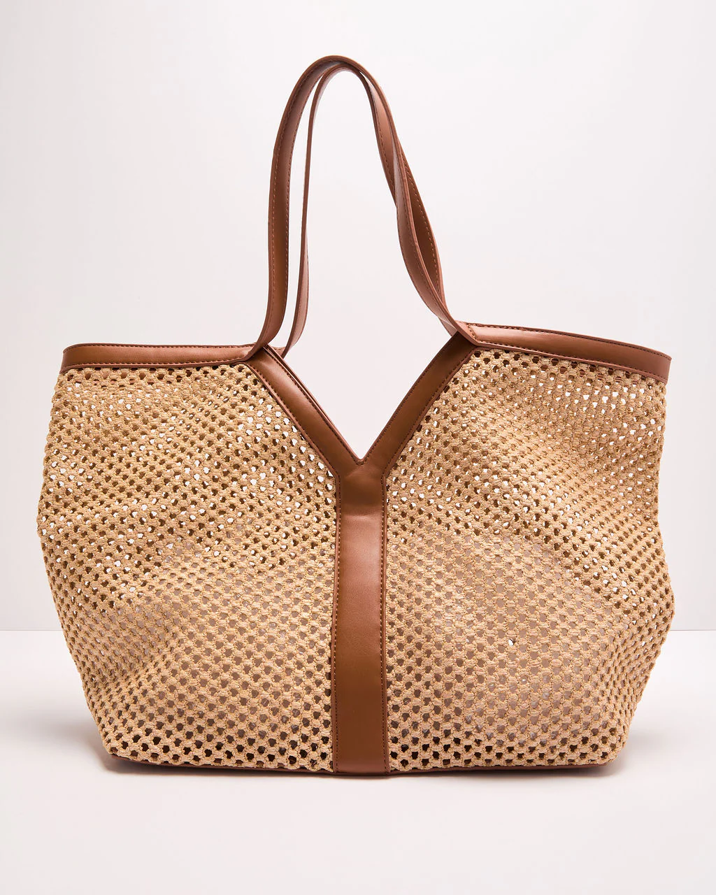Soft Palms Open Knit Vegan Leather Trim Tote - Image 2