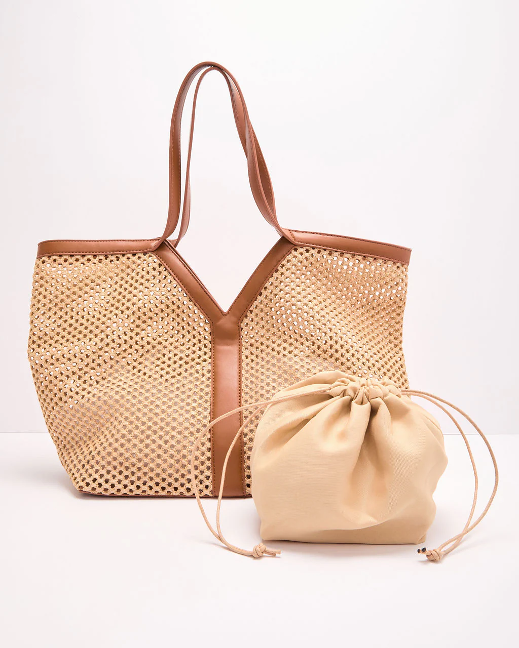 Soft Palms Open Knit Vegan Leather Trim Tote - Image 6