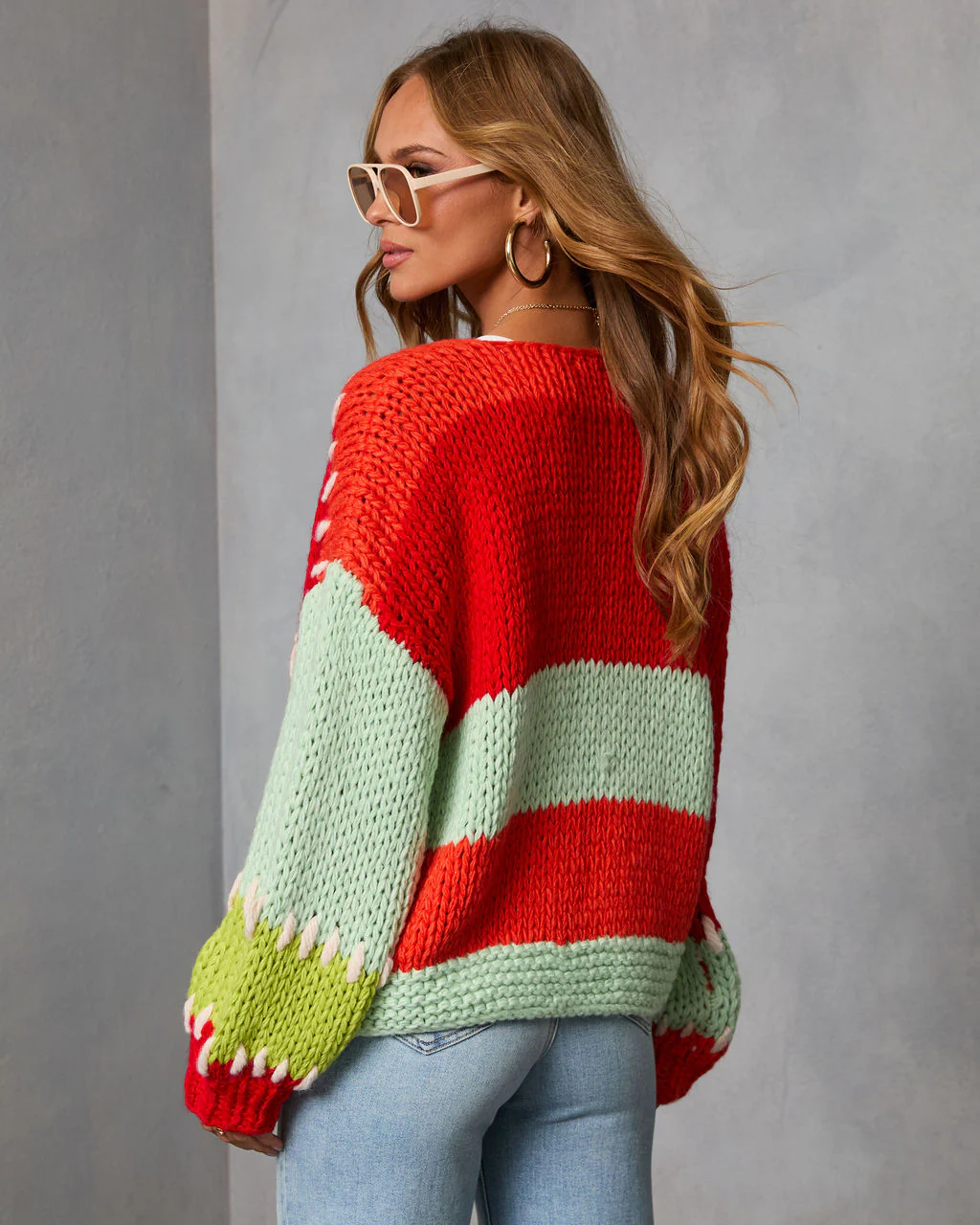 Soft Reset Stitched Color Block Chunky Knit Cardigan - Image 4