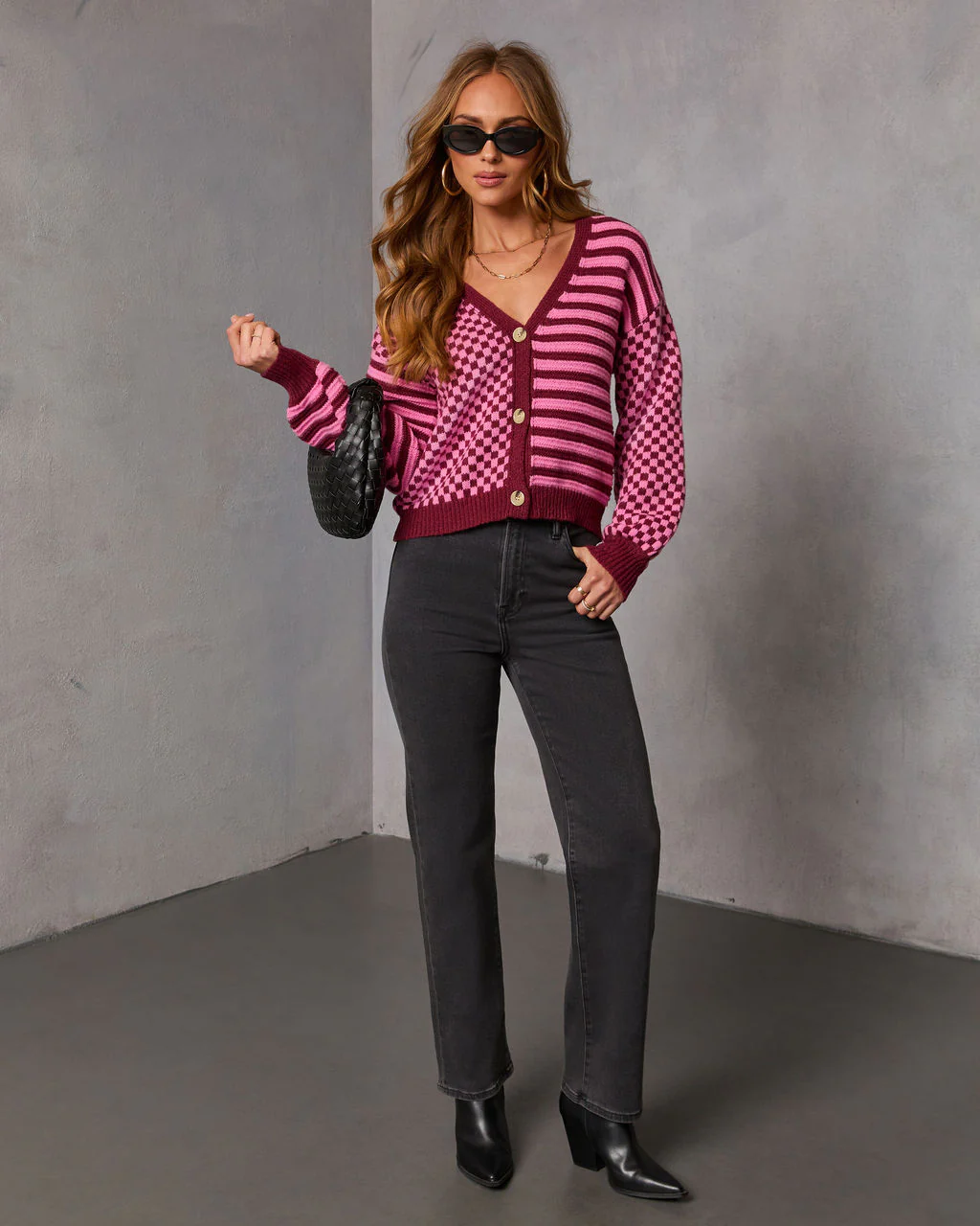 Soft Routine Checkered Striped Cardigan - Image 2