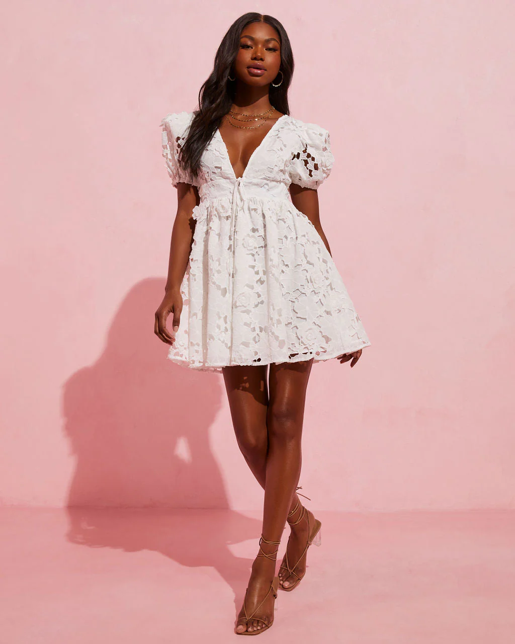 Soft Whisper Lace Puff Sleeve Mini Dress - Image 3