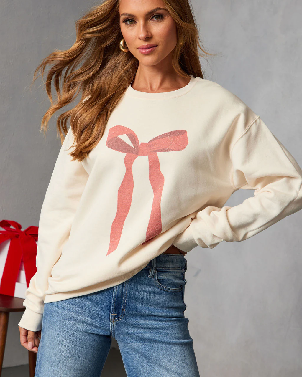 Softly Tied Bow Print Graphic Sweatshirt - Image 5