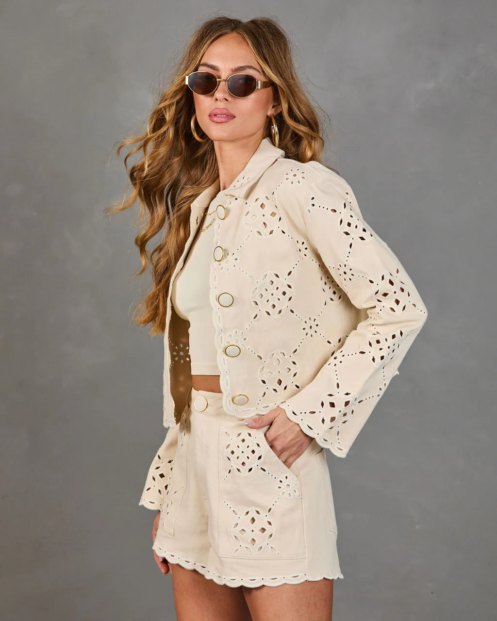 Softly Wandering Eyelet Scallop Trim Jacket - Image 3