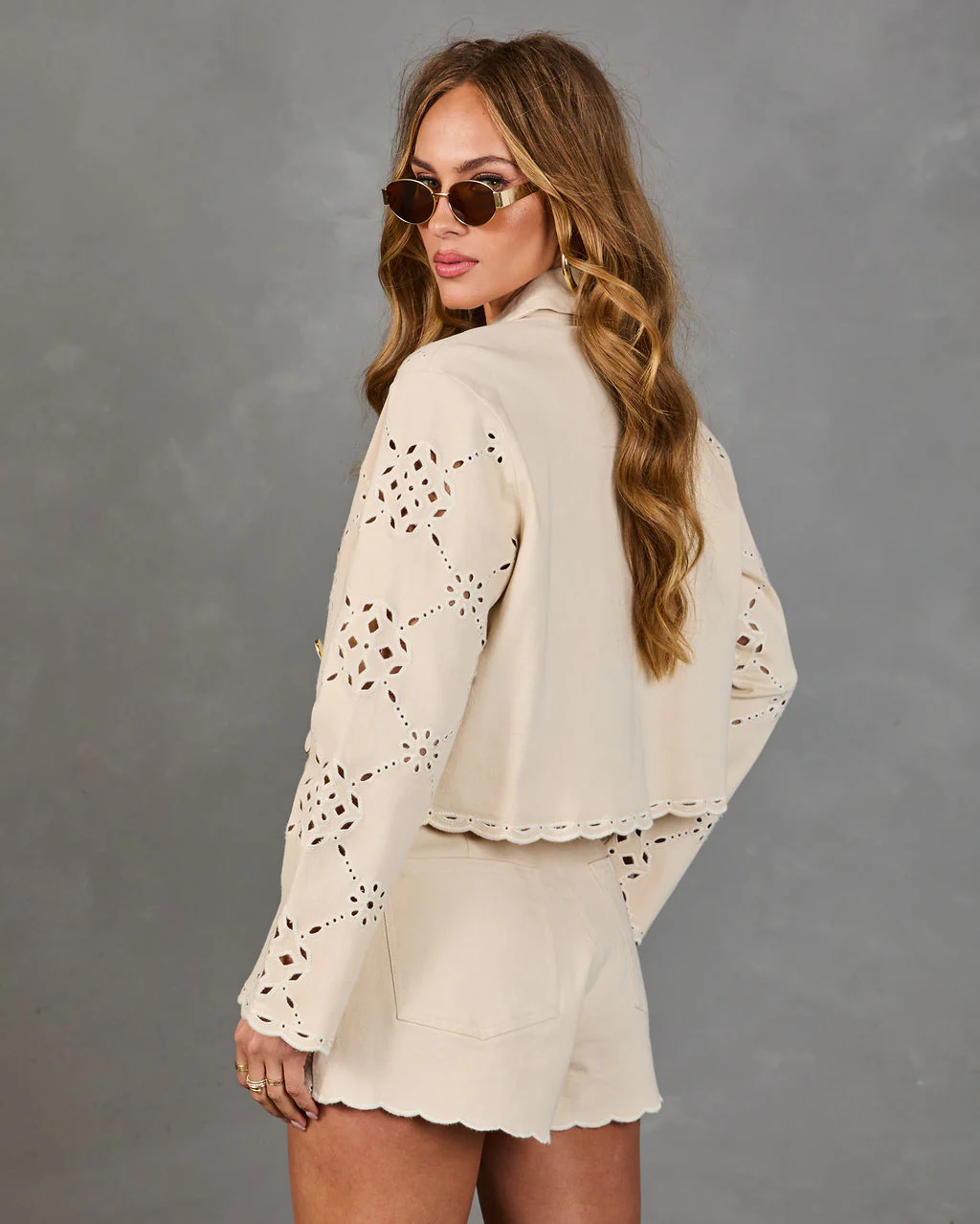 Softly Wandering Eyelet Scallop Trim Jacket - Image 4
