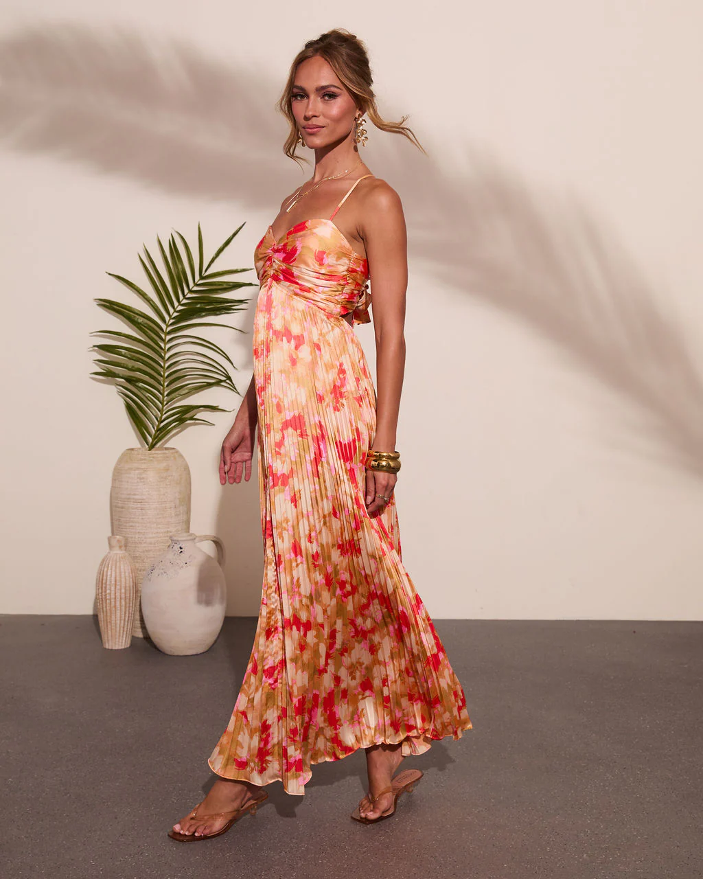 Sol Muse Floral Pleated Satin Maxi Dress - Image 3