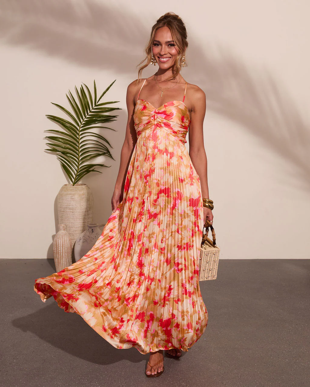 Sol Muse Floral Pleated Satin Maxi Dress - Image 6