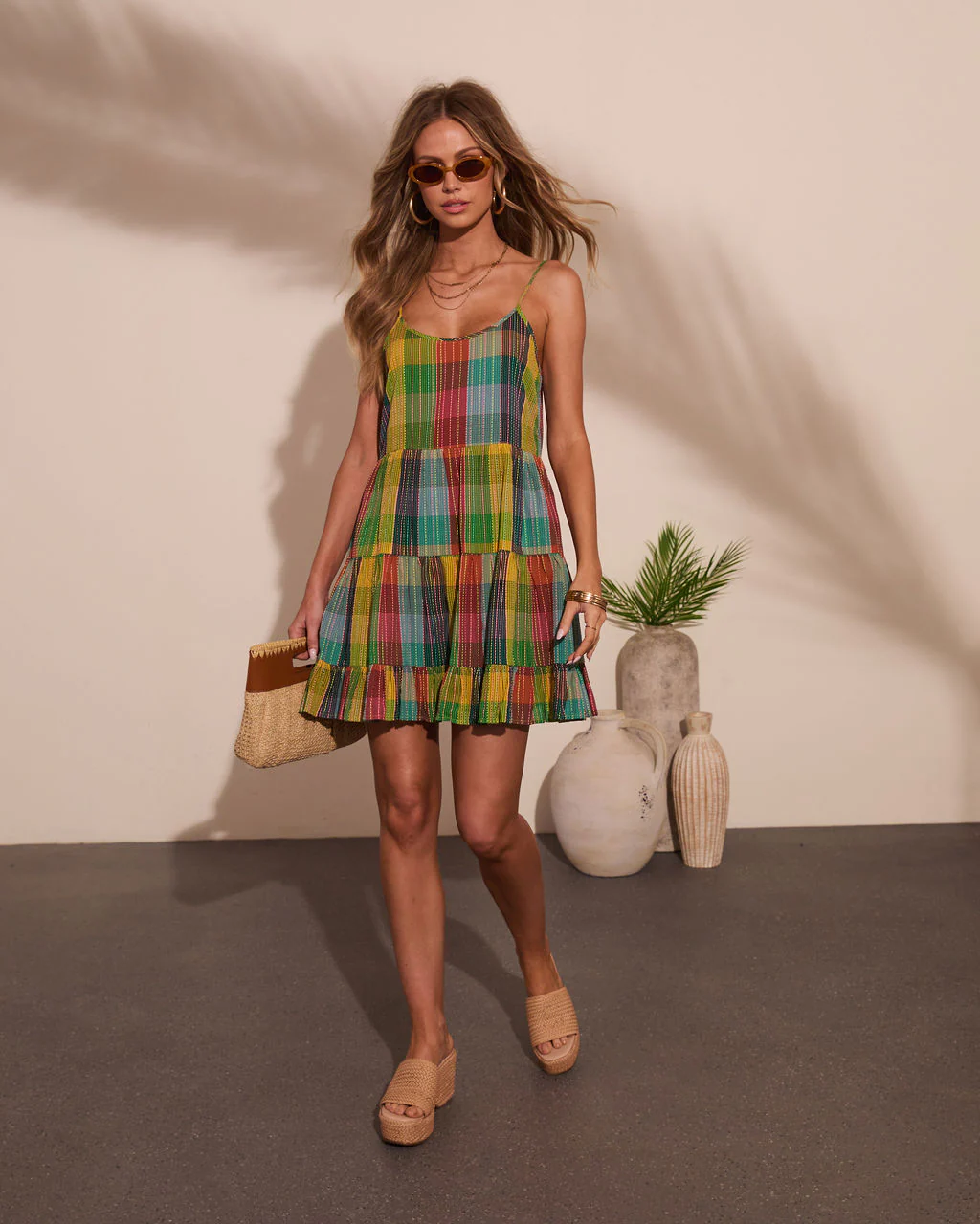 Solivra Shift Cotton Plaid Mini Dress - Image 2
