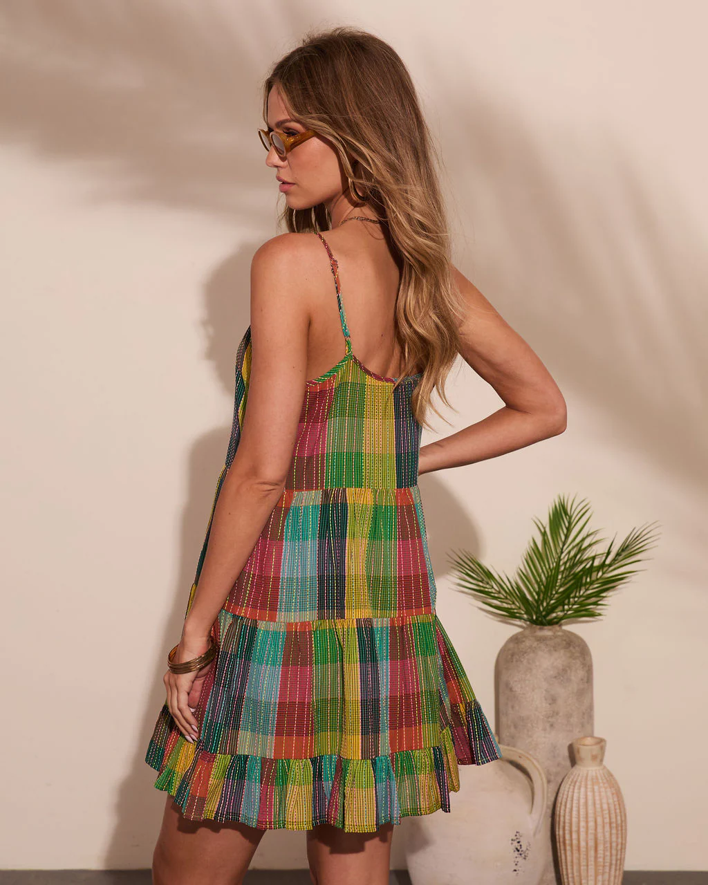 Solivra Shift Cotton Plaid Mini Dress - Image 4