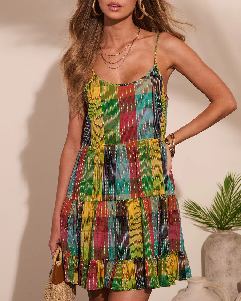 Solivra Shift Cotton Plaid Mini Dress - Image 5