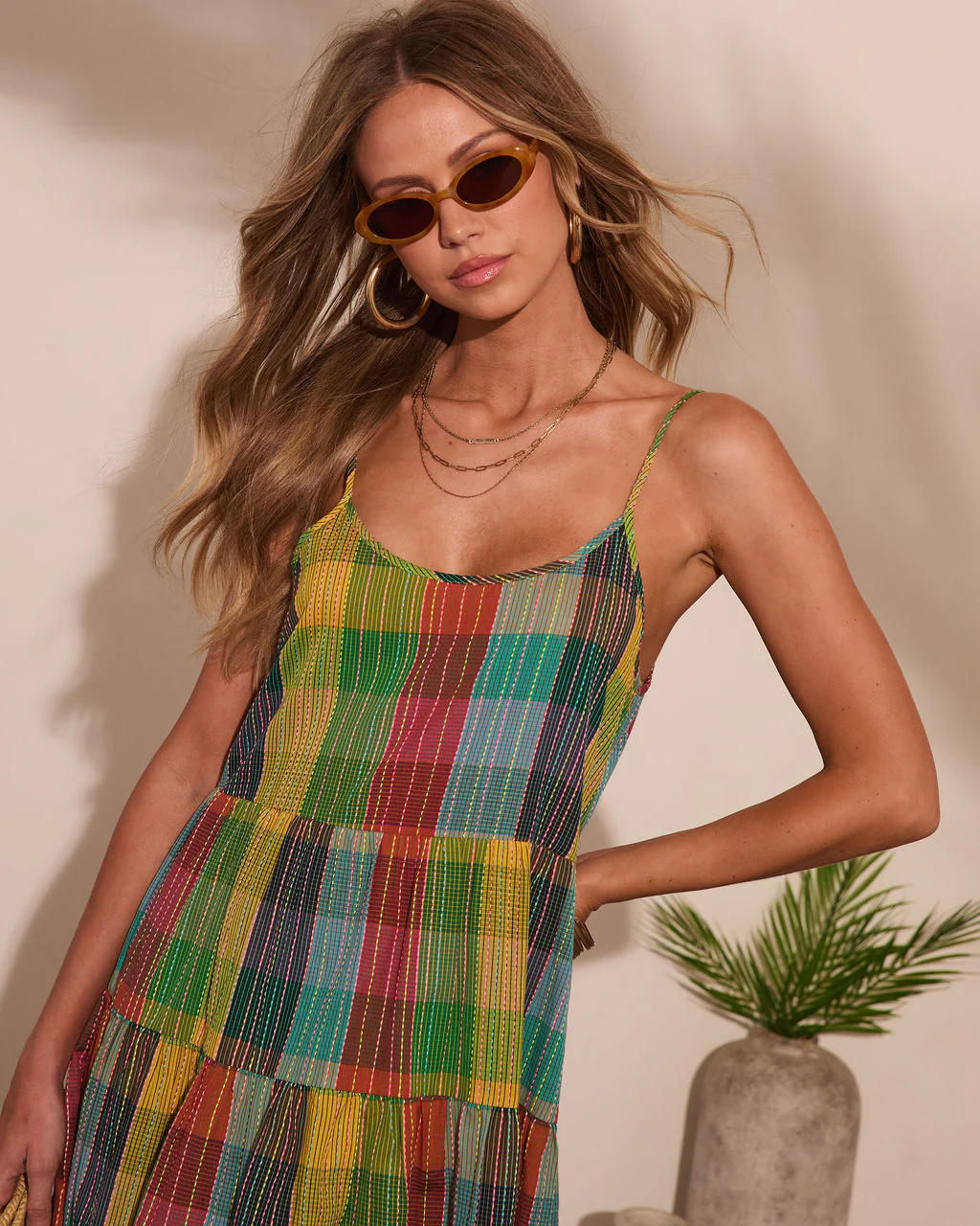 Solivra Shift Cotton Plaid Mini Dress - Image 6