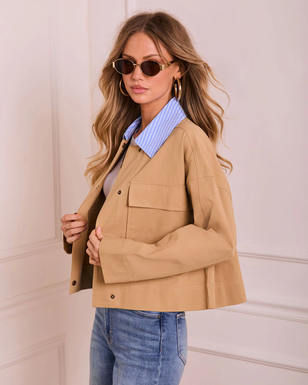 Solyn Contrast Collar Utility Jacket - Image 3