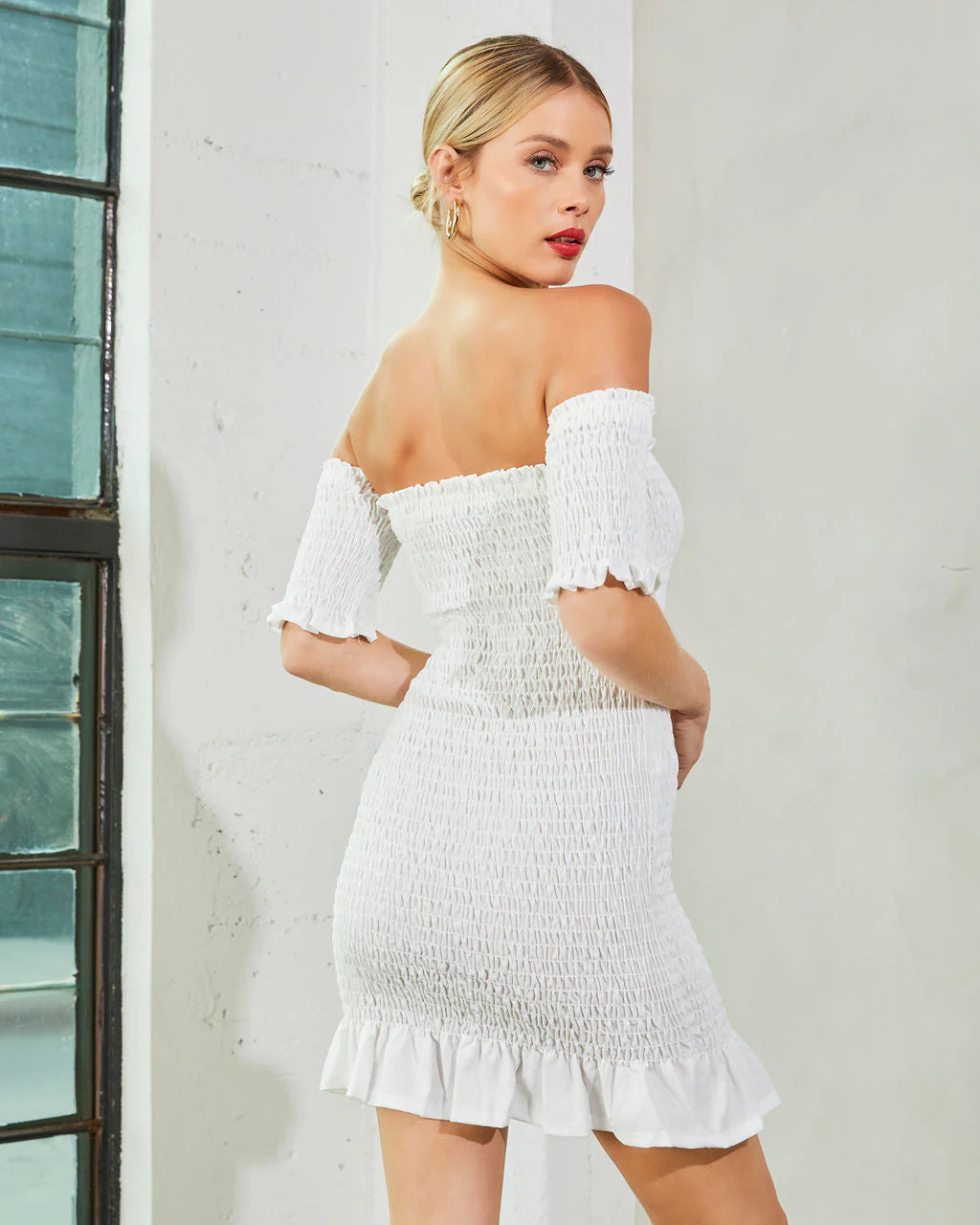 Some Like It Hot Smocked Off The Shoulder Mini Dress - Image 10