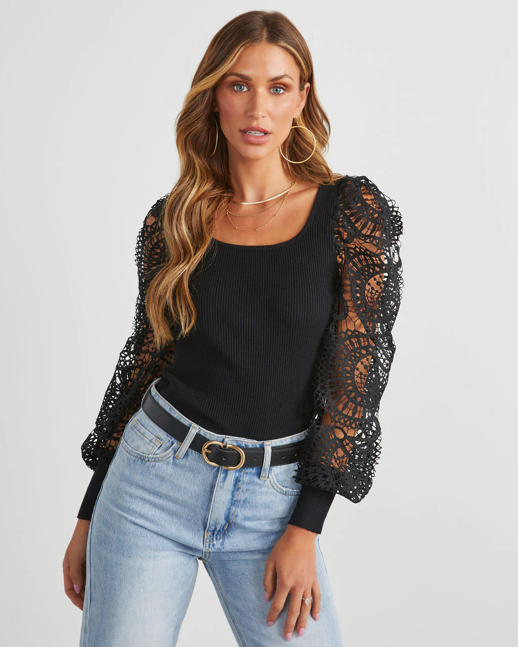 Sophia Crochet Sleeve Sweater Top - Image 12