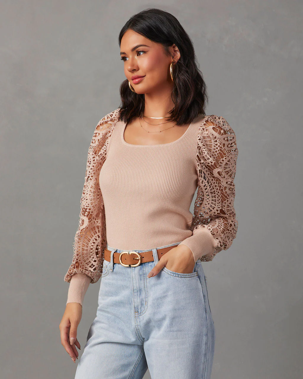 Sophia Crochet Sleeve Sweater Top - Image 2