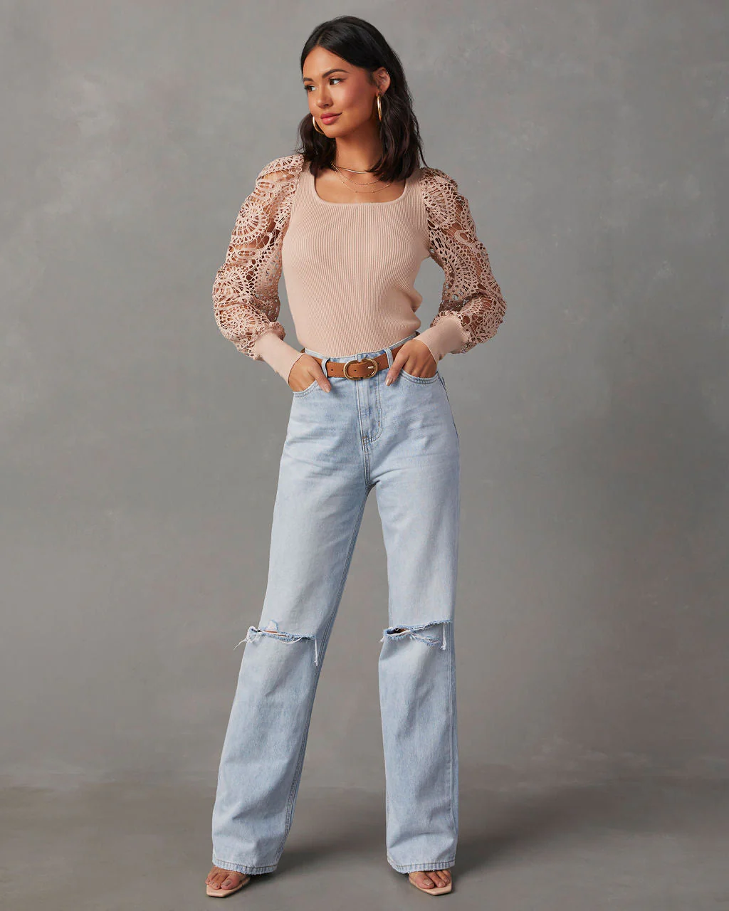 Sophia Crochet Sleeve Sweater Top - Image 4