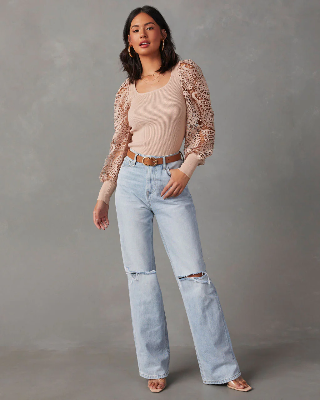 Sophia Crochet Sleeve Sweater Top - Image 6