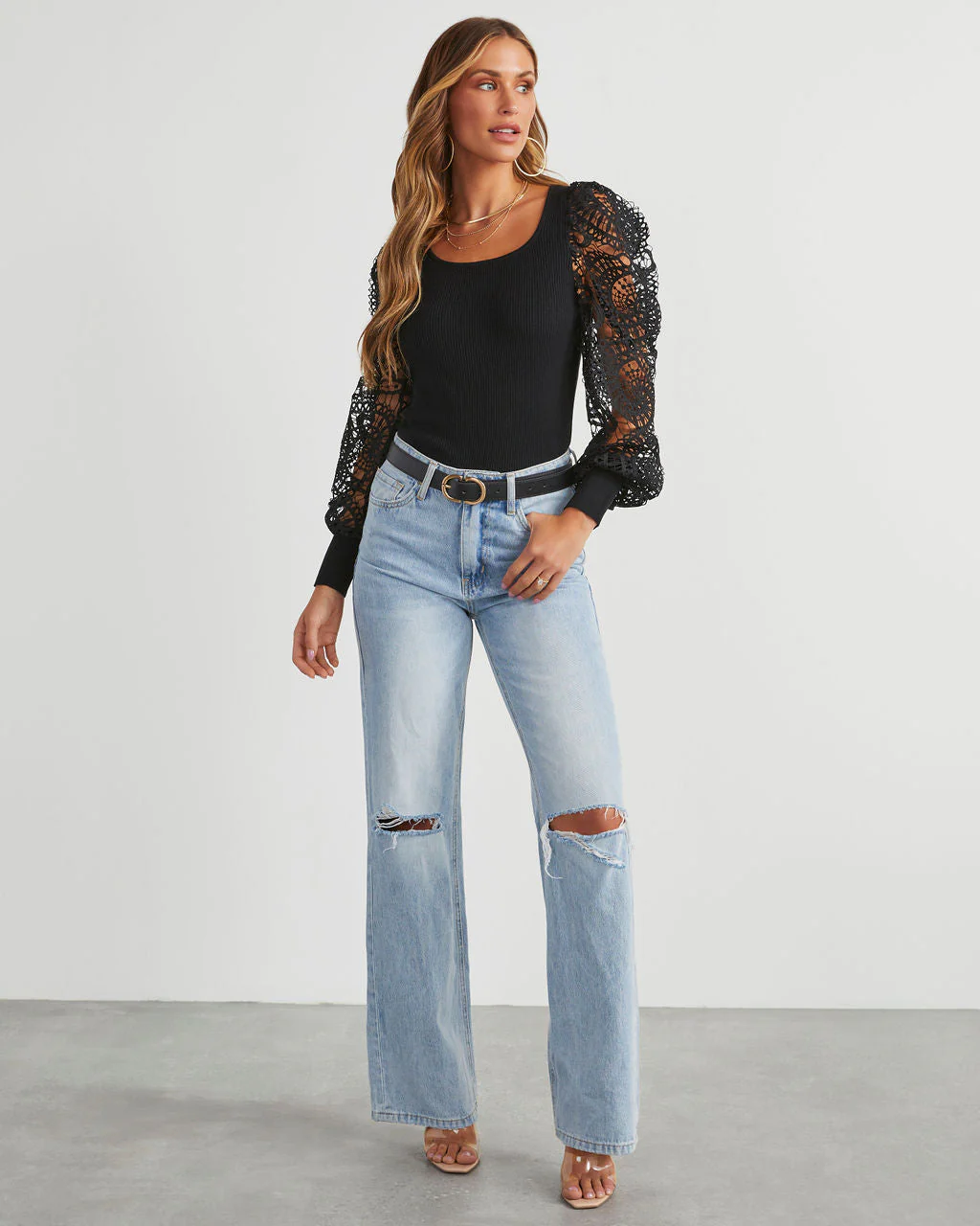 Sophia Crochet Sleeve Sweater Top - Image 7