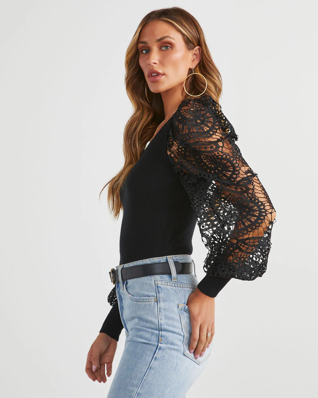 Sophia Crochet Sleeve Sweater Top - Image 9