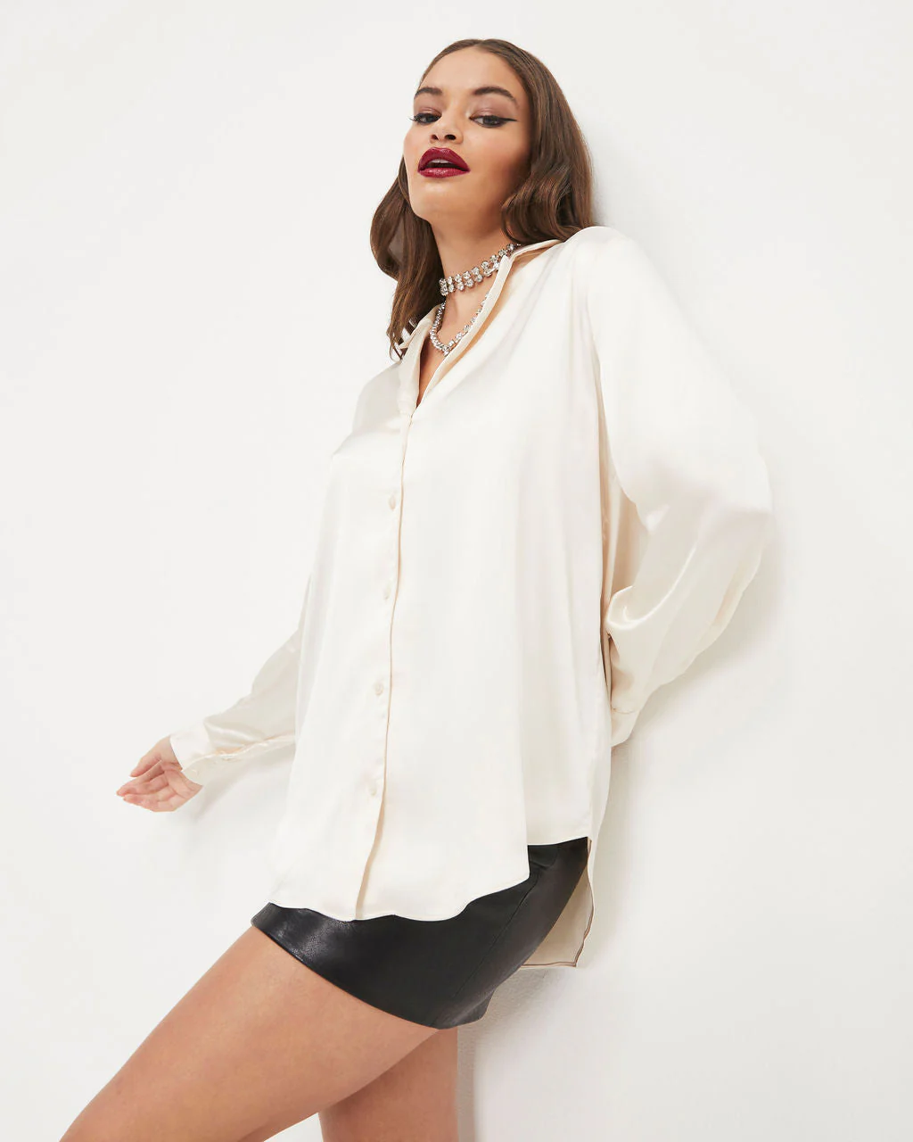 Sophisticated Satin Button Down Blouse - Image 11