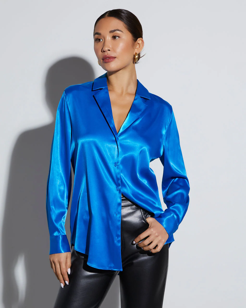 Sophisticated Satin Button Down Blouse - Image 6