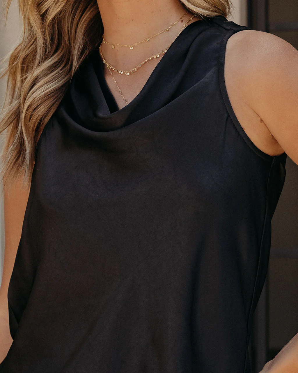 Sounds Like Summer Cowl Neck Satin Tank - Image 4
