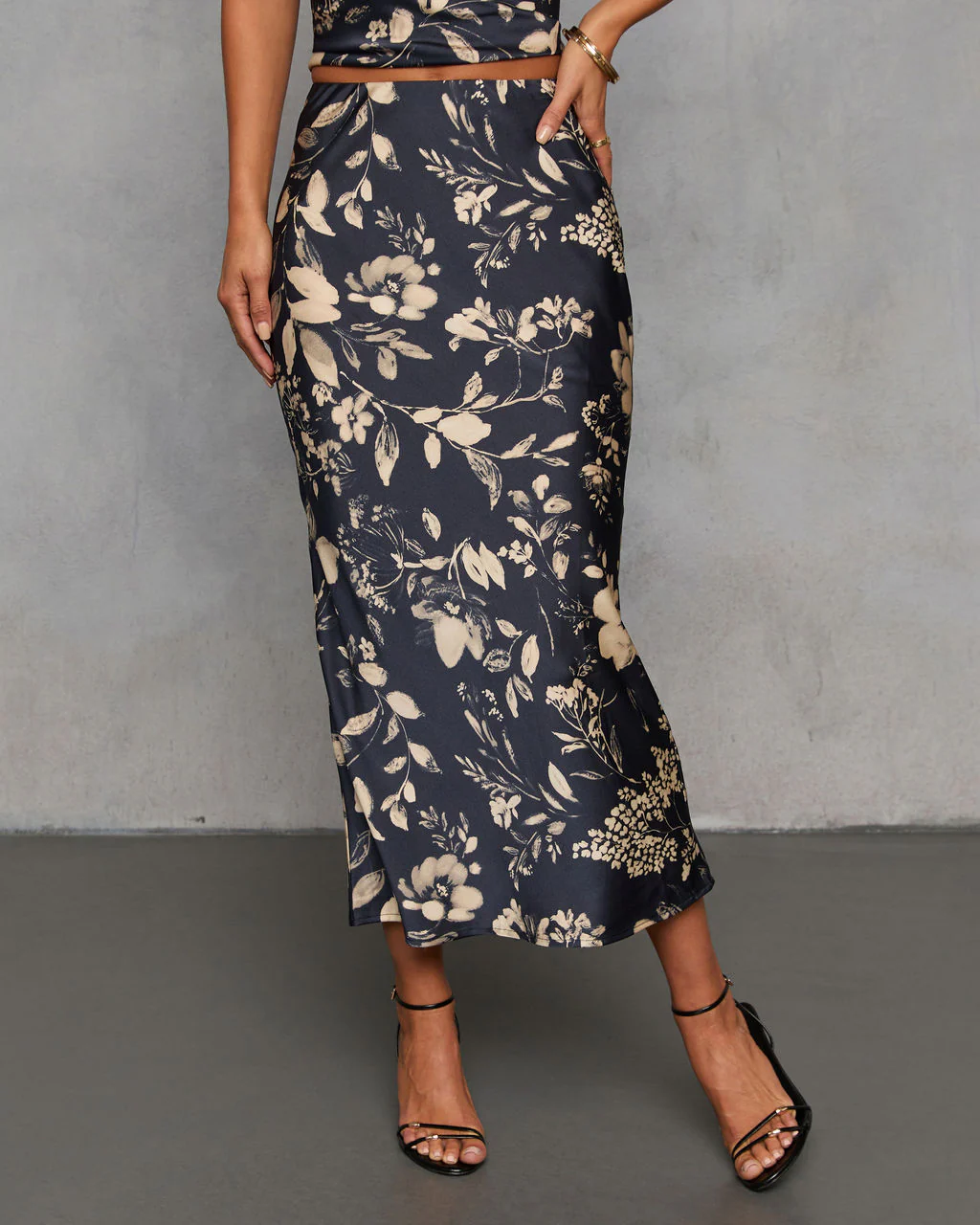 Spiced Honey Printed Satin Midi Skirt - Image 2