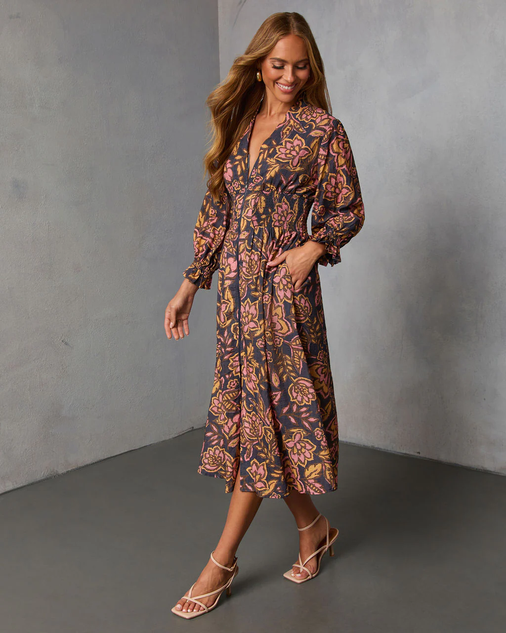 Spiced Orchard Abstract Print Midi Dress - Image 3