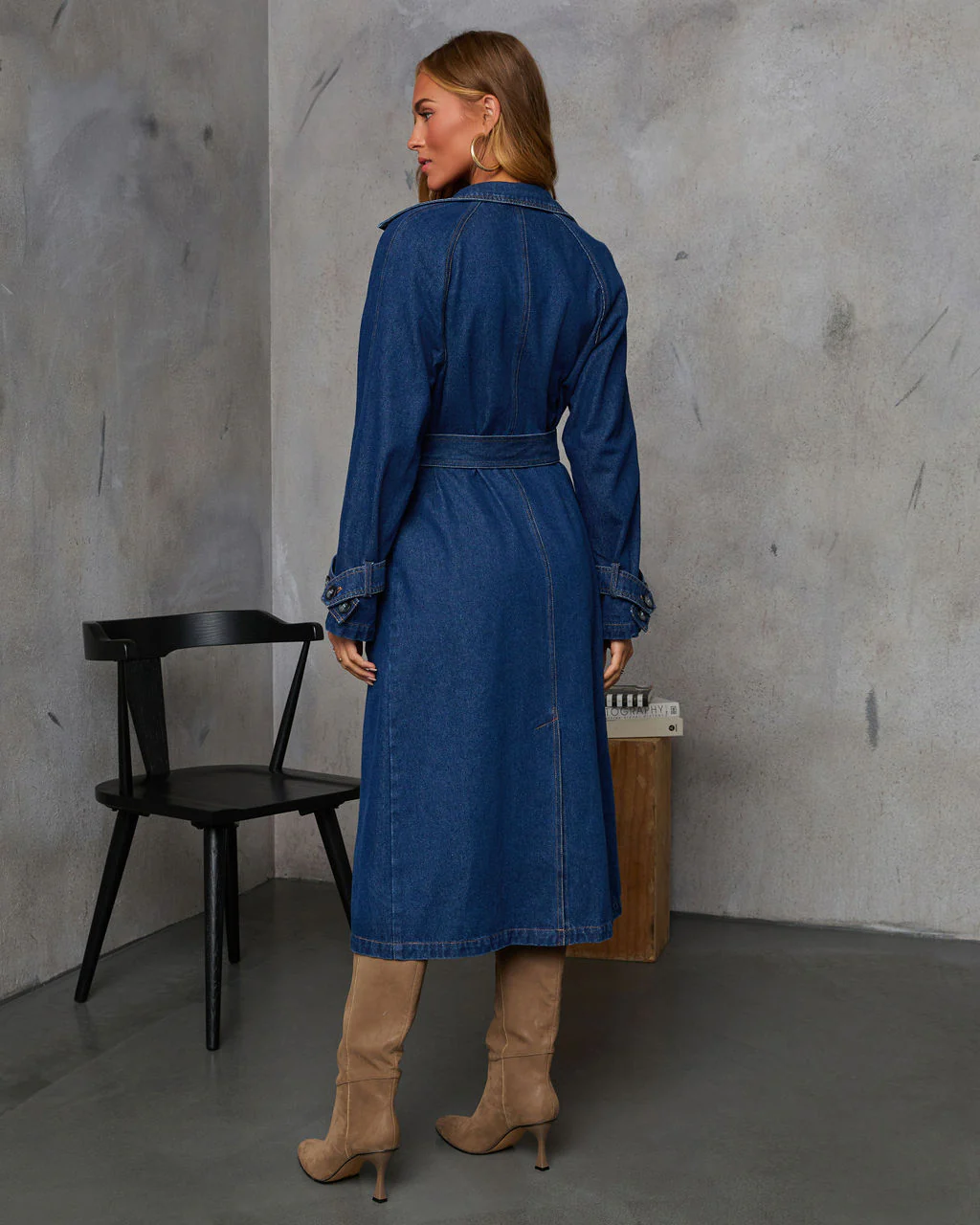 Spiced Pear Belted Denim Trench Coat - Image 4