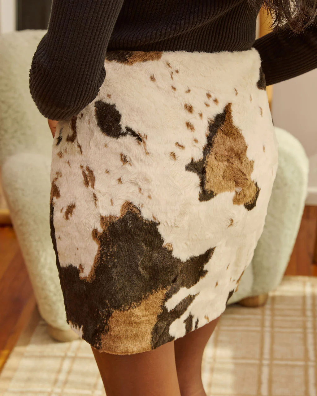 Spiced Saddle Cow Print Mini Skirt - Image 4