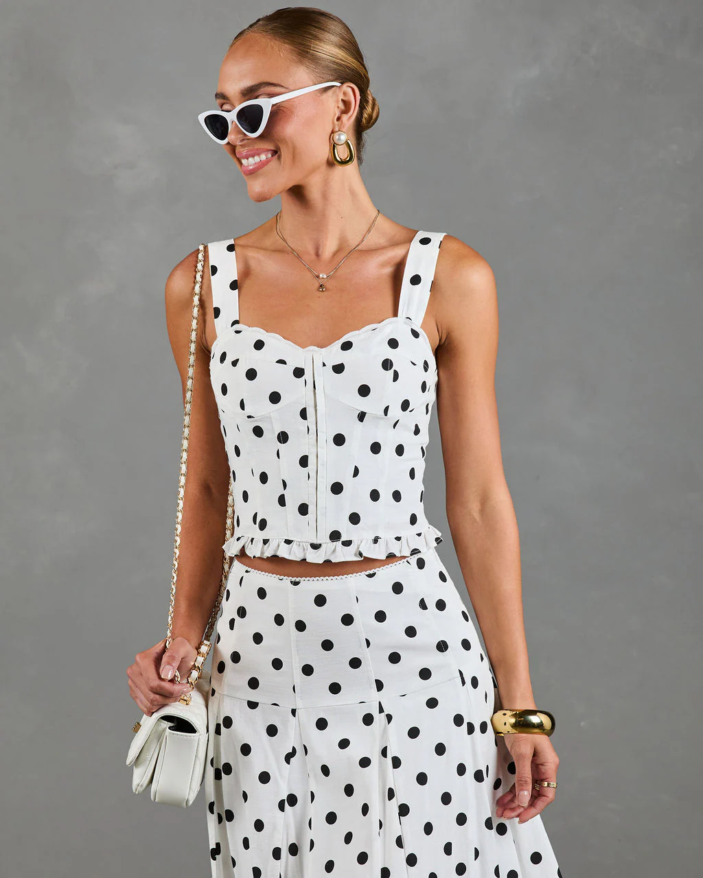 Spotted Dream Polka Dot Corset Linen Blend Top - Image 5