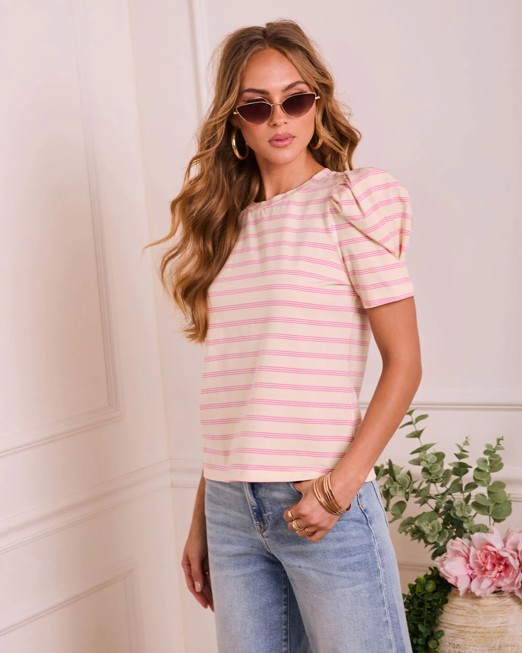 Spring Poise Striped Puff Sleeve Top - Image 3