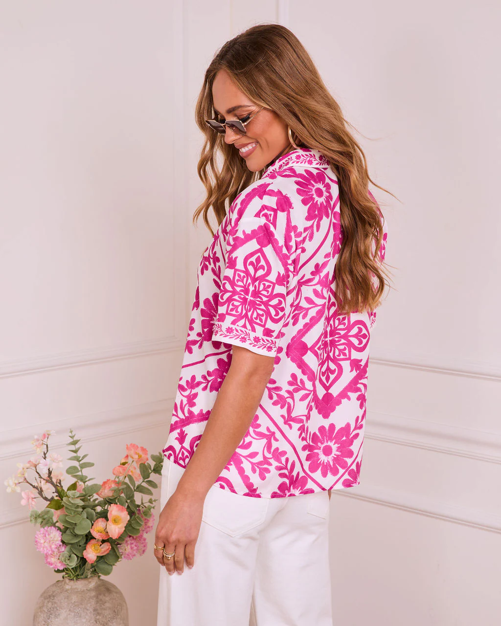 Spring Reset Abstract Print Button Down Top - Image 4