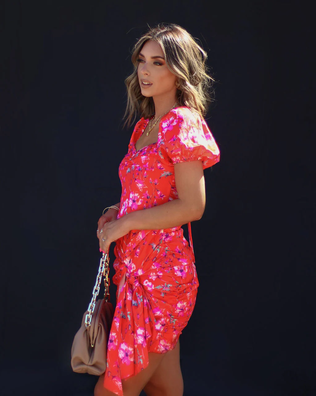 Springs Finest Satin Floral Puff Sleeve Mini Dress - Image 4