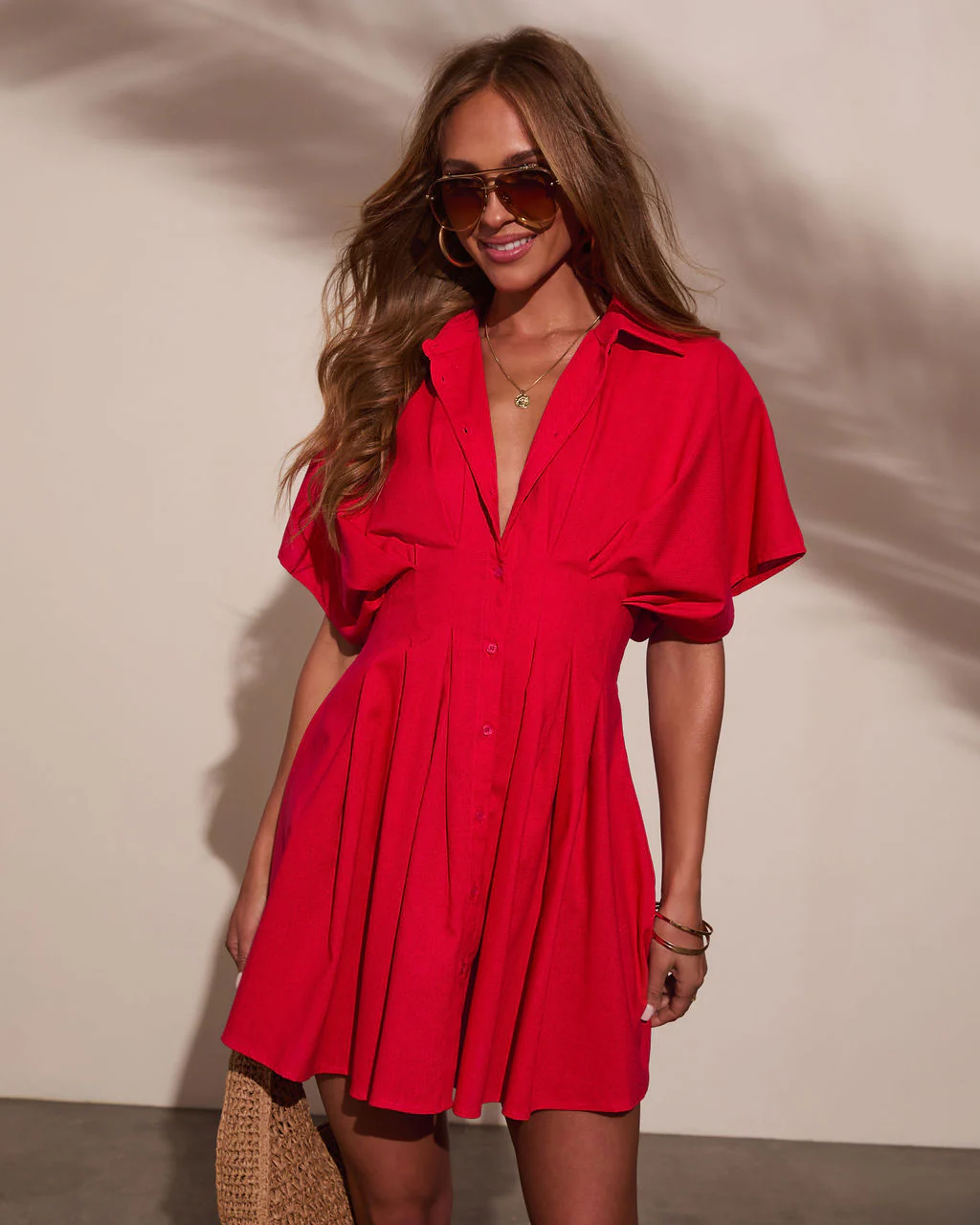 Stacie Pleated Mini Shirt Dress - Image 5