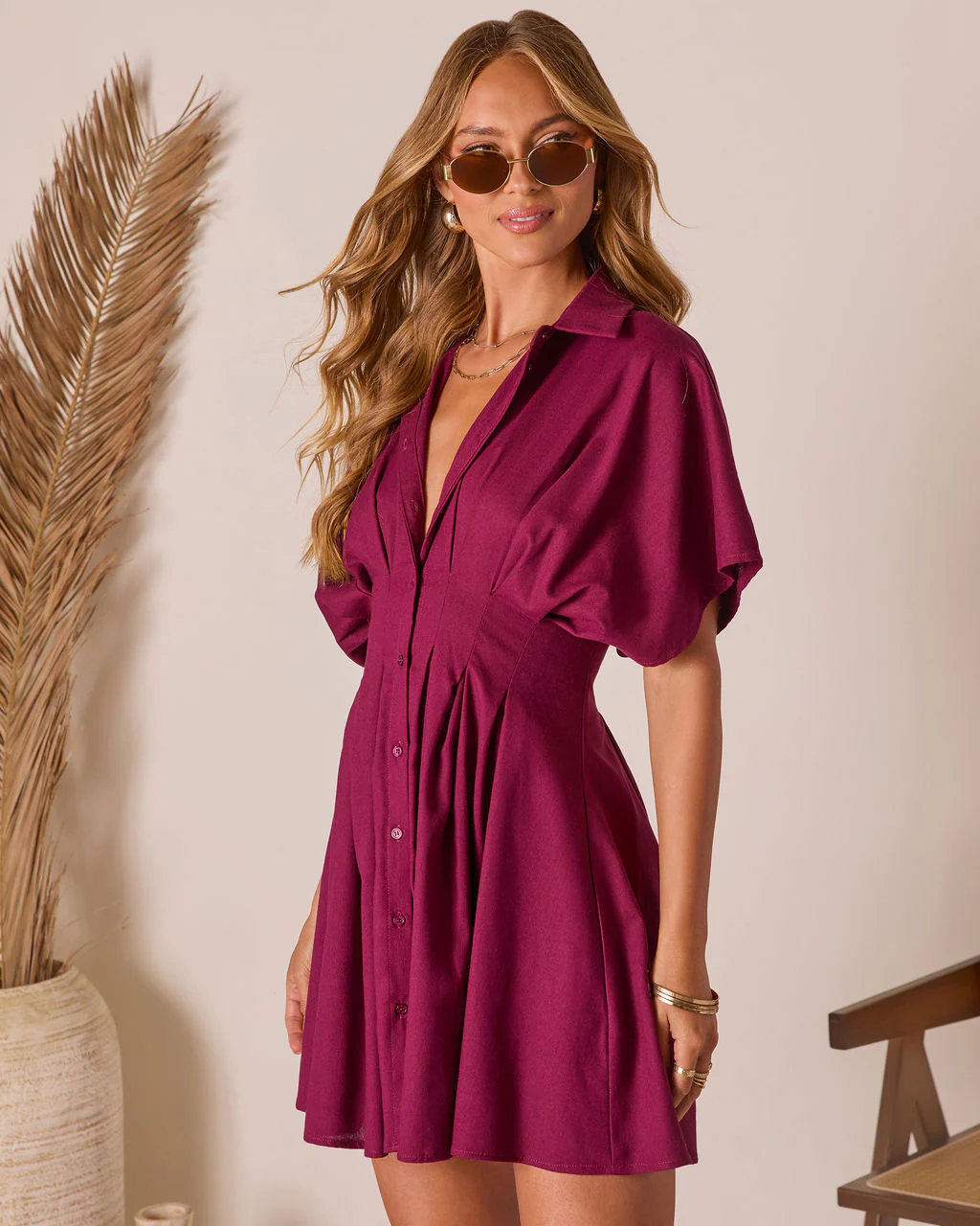 Stacie Pleated Mini Shirt Dress - Image 9