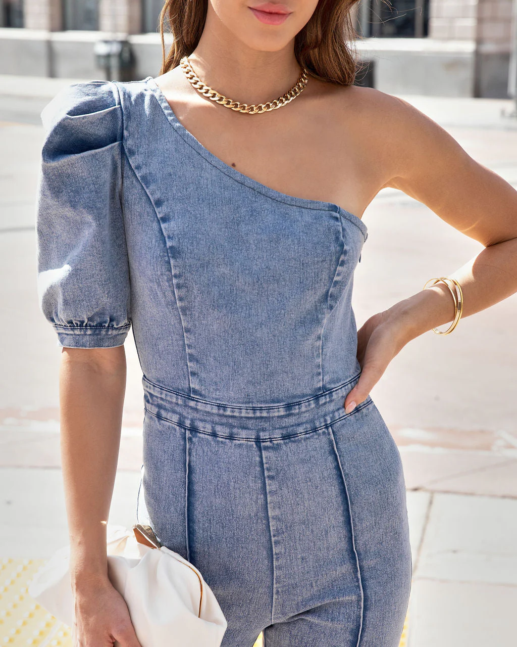 Stand Out Type One Shoulder Acid Wash Jumpsuit - Image 2