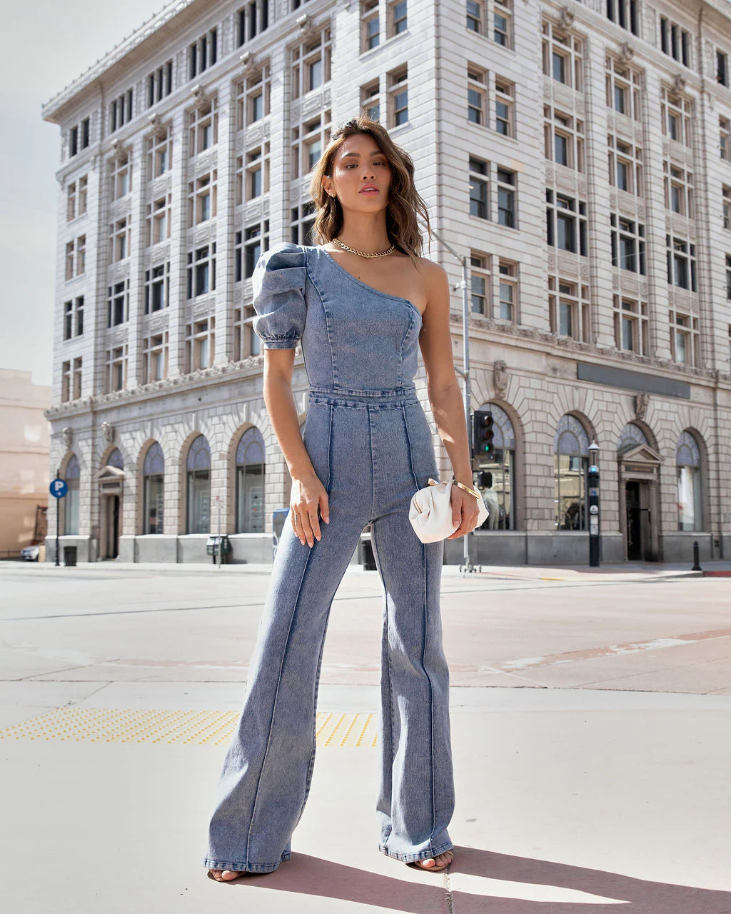 Stand Out Type One Shoulder Acid Wash Jumpsuit - Image 3