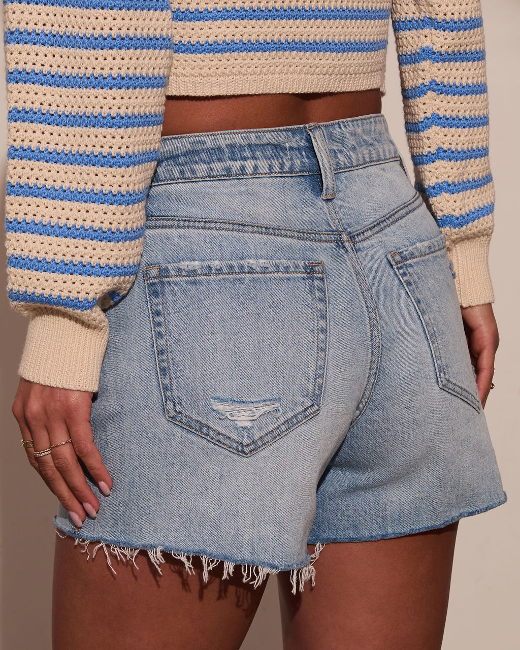 Stars and Stripes Distressed Denim Shorts - Image 4