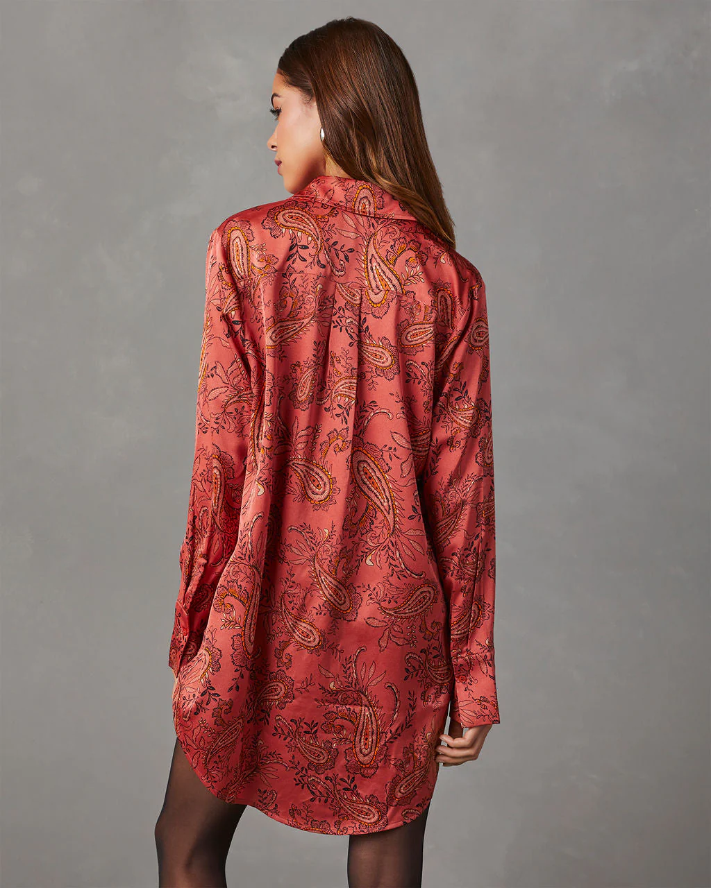 Style Era Satin Paisley Mini Shirt Dress - Image 4