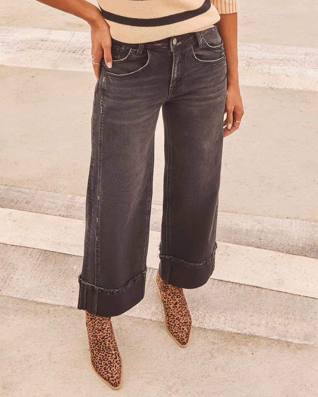 Stylist Stretch High Rise Wide Leg Cuffed Jeans - Image 14