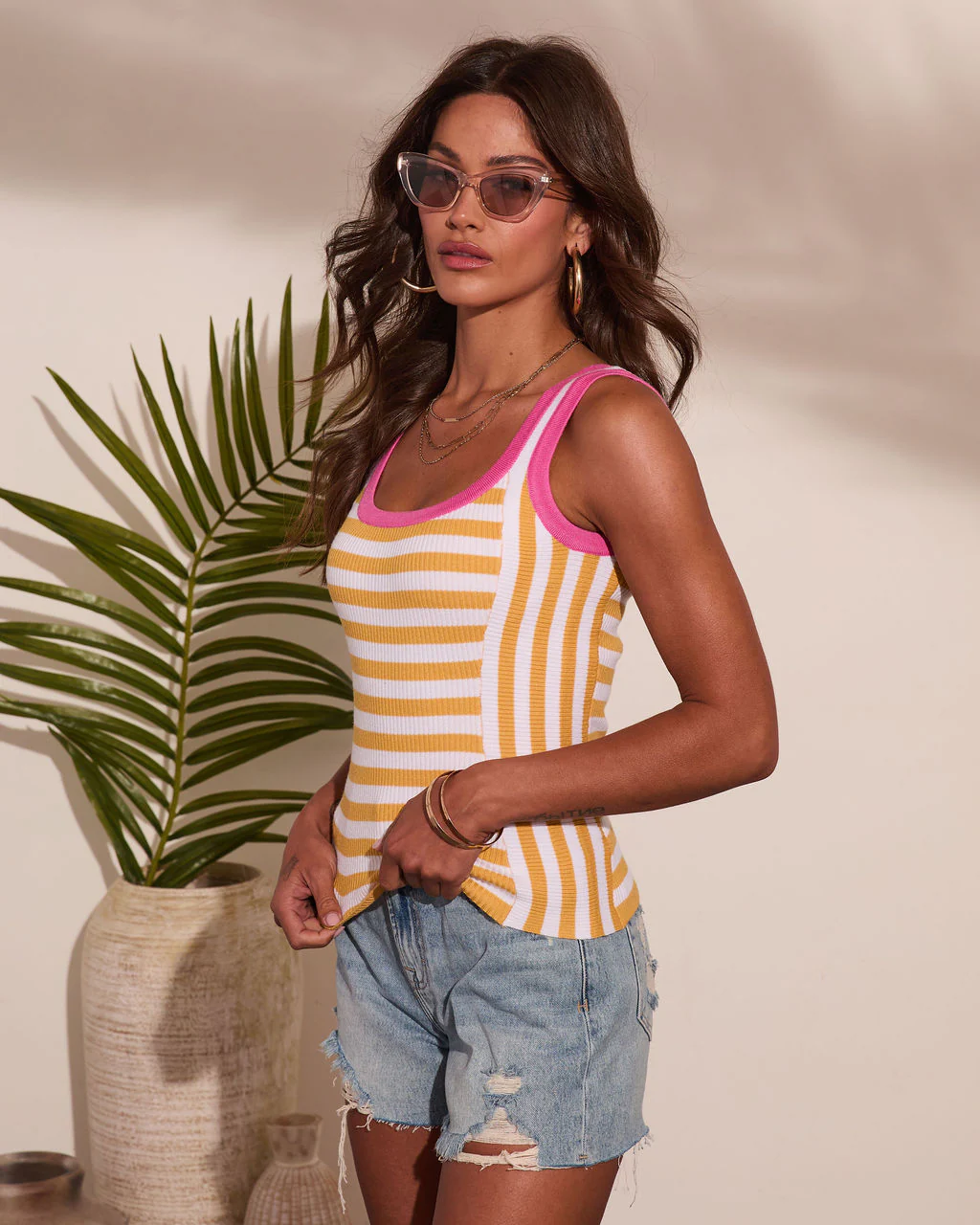 Summer Drift Striped Contrast Trim Tank Top - Image 9