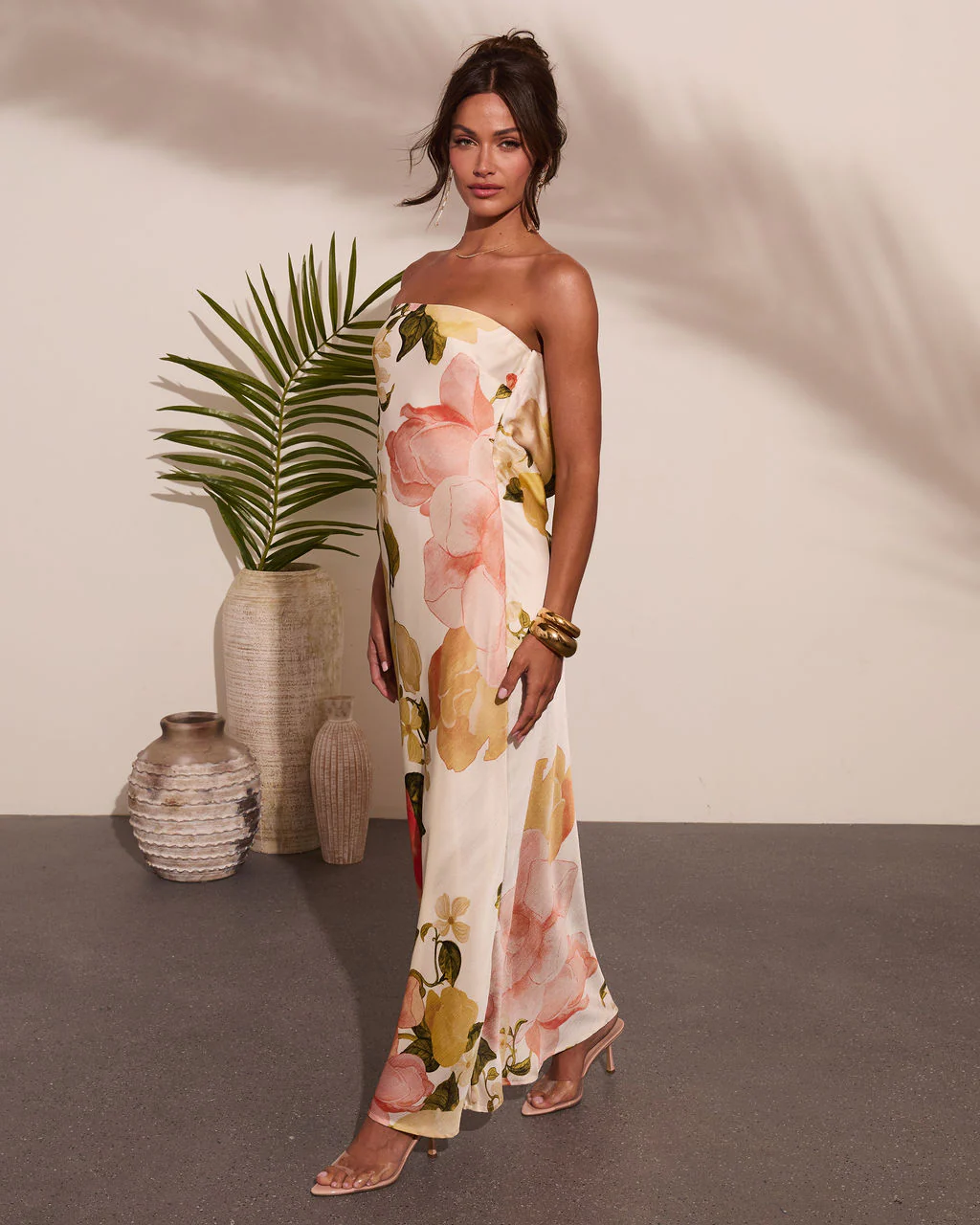 Summer Reverie Strapless Floral Satin Maxi Dress - Image 3