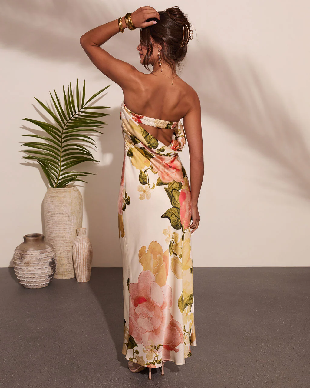 Summer Reverie Strapless Floral Satin Maxi Dress - Image 4